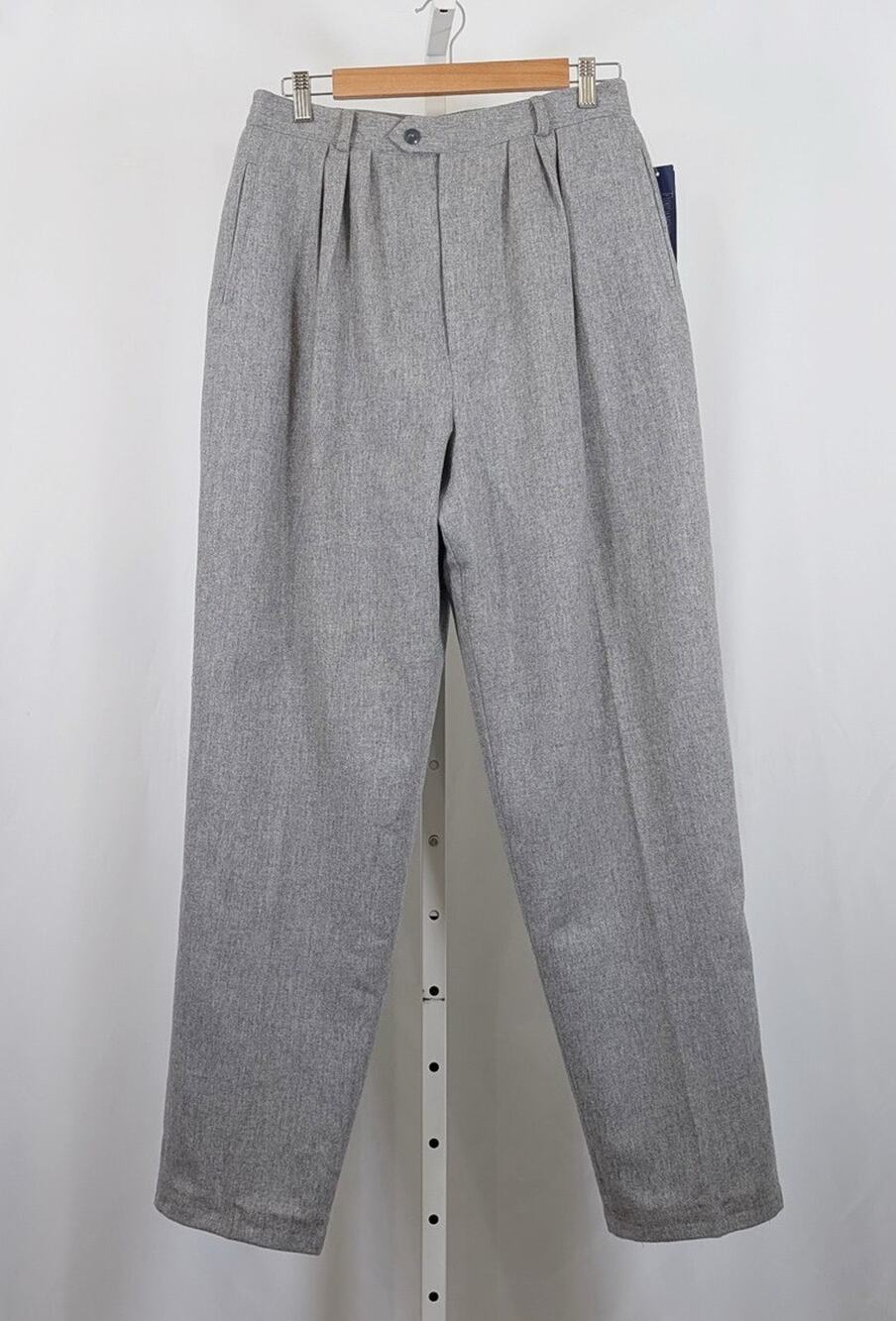 Vintage 90s Pants Gray Wool Blend Pleated Waist Women's Size 16 New Deadstock